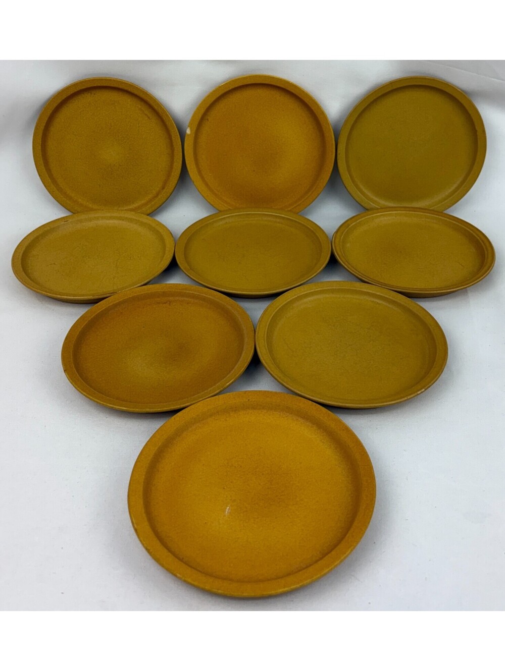 RARE Vintage Set of 9 Bennington Potters Tawny Mustard Bread Plates (#1762)